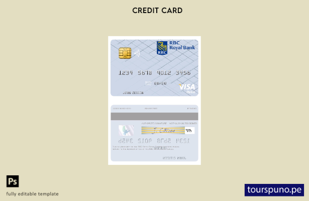 lista para imprimir plantilla de tarjeta de débito visa RBC Royal Bank de Túnez